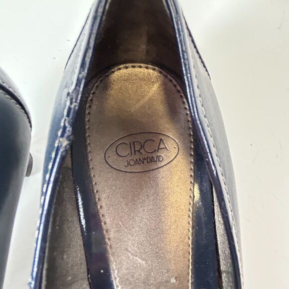 Joan & David Presley Navy Blue Leather Patent Leather Loafer Style Pumps Size 9M - Picture 14 of 15